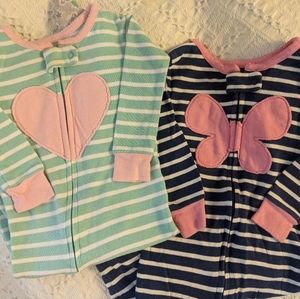 Carter's Girls Pajama Zip Onesies 12 & 18 Month